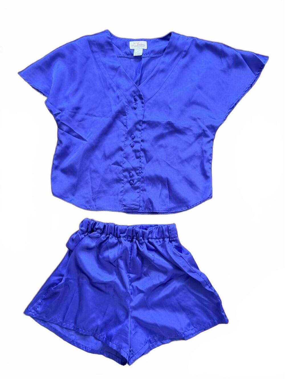 Satin Vintage Pajama Set L'Patina Collection Royal Blue Satin - Top & Shorts